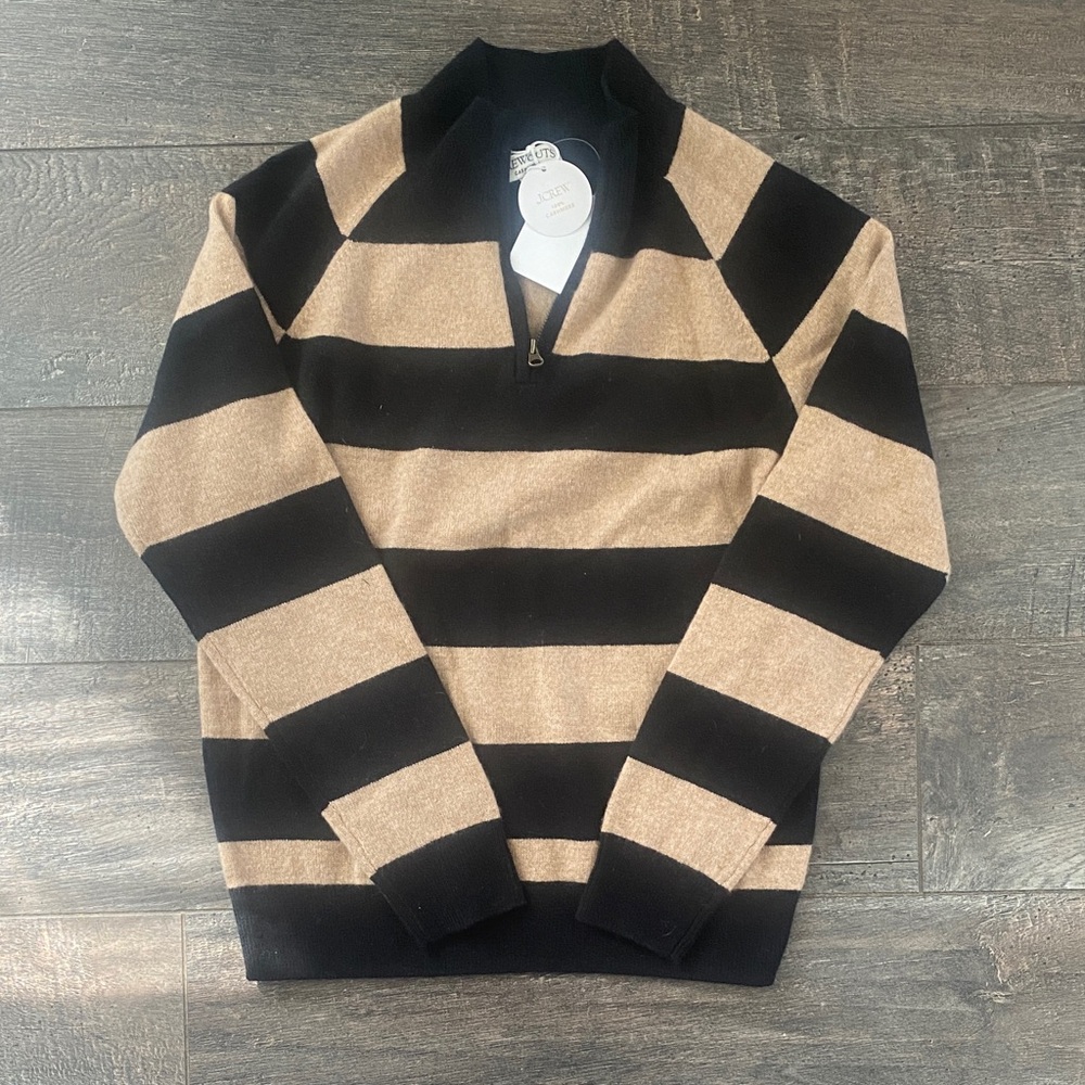 Crewcuts Black and Tan Striped Half-Zip Sweater size 10-11